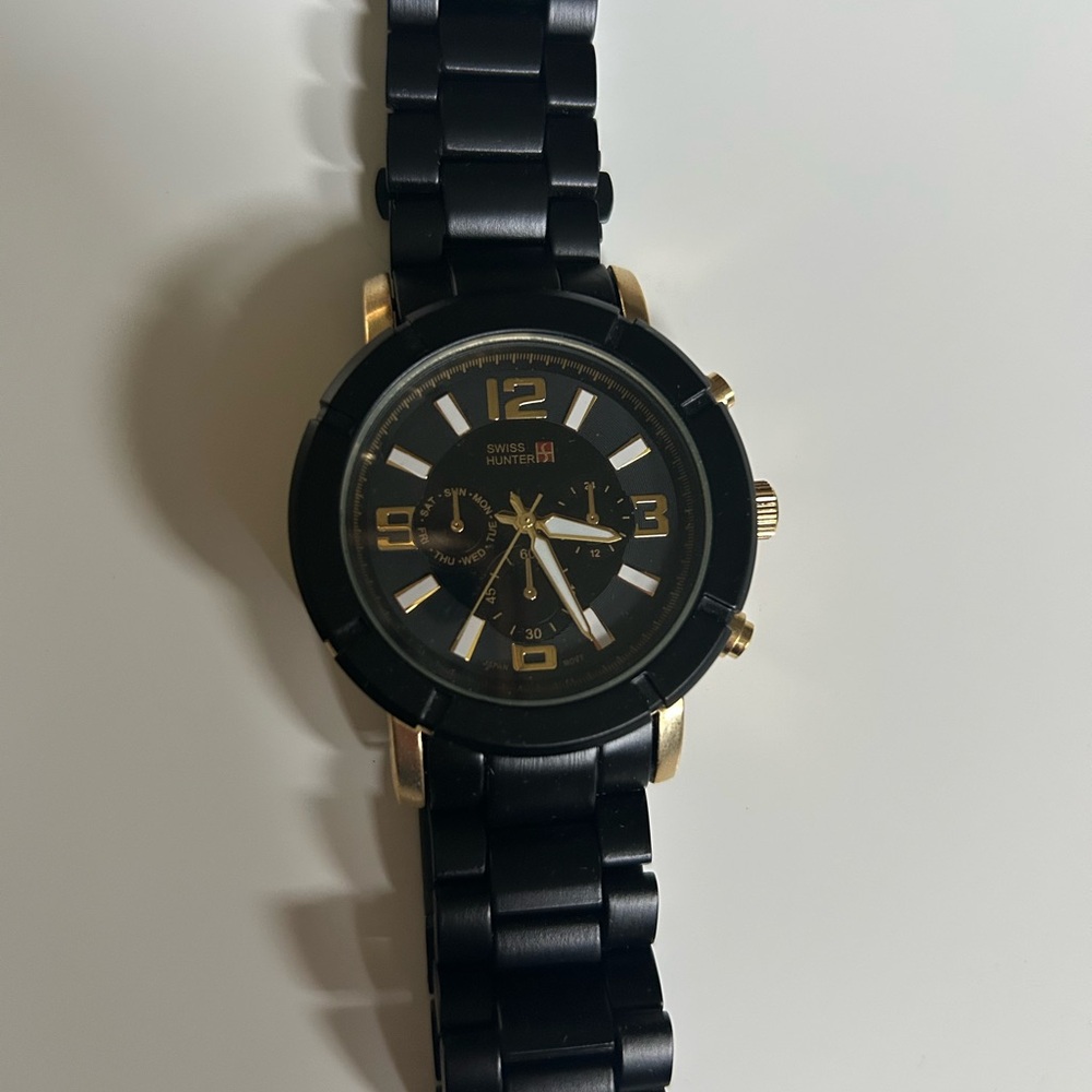 Swiss Hunter Black and Gold
Tone Chronograph Watch